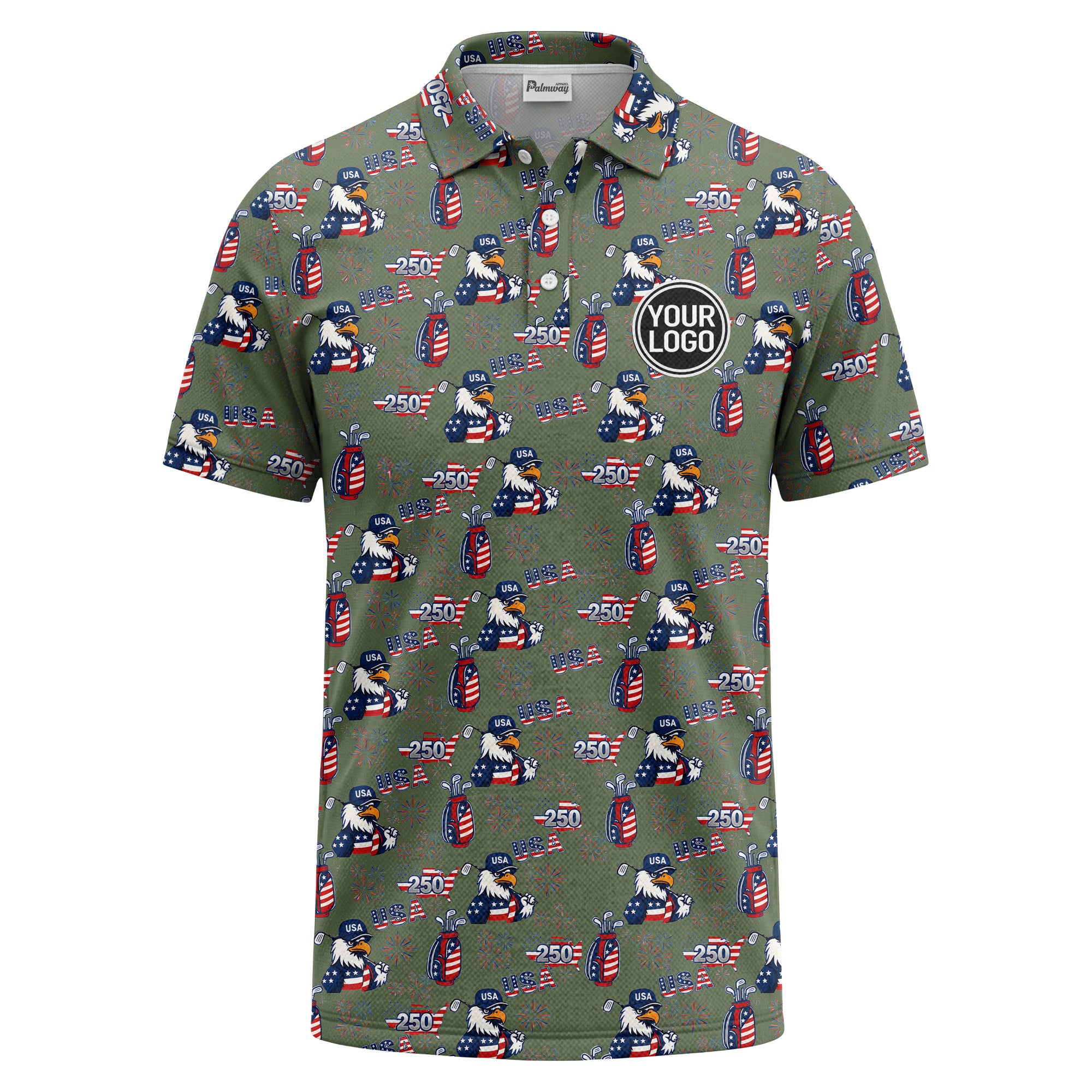 bald eagles golf bags fireworks patriotic polo shirt for men