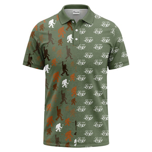 bigfoot golfers silhouette club pattern black polo shirt for men
