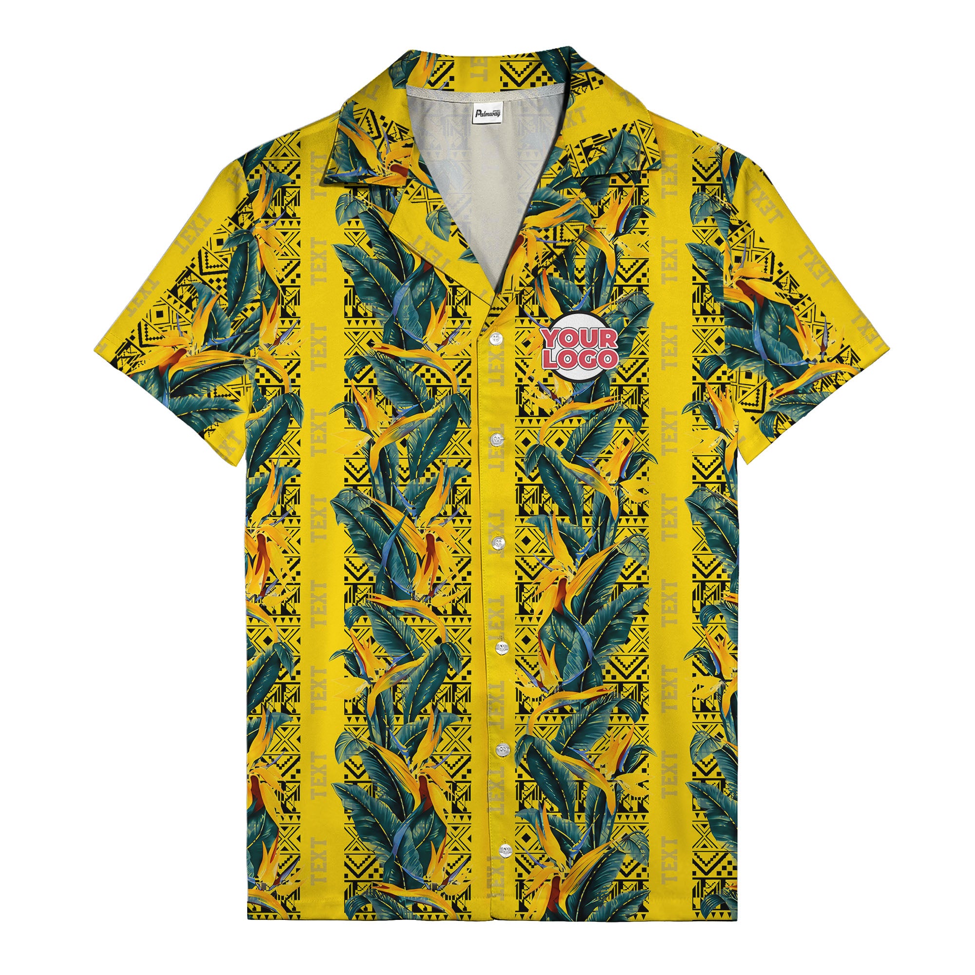 bird of paradise blossoms & tribal border black hawaiian shirt for men