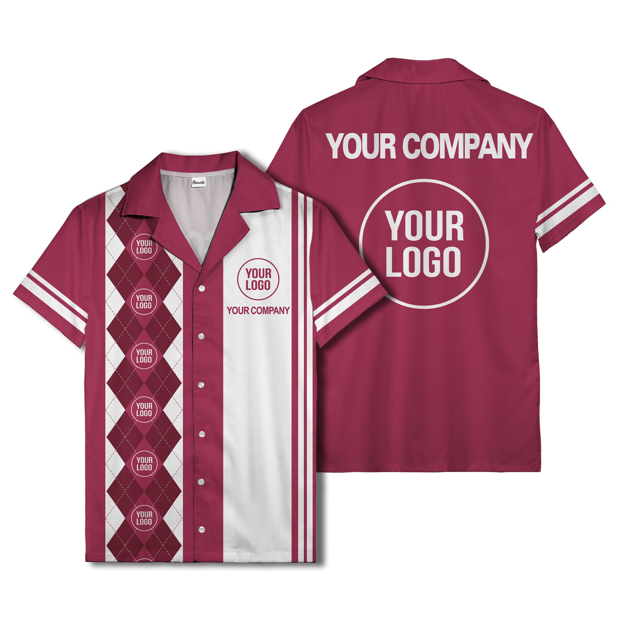 black white argyle stripes & custom logos golf hawaiian shirt