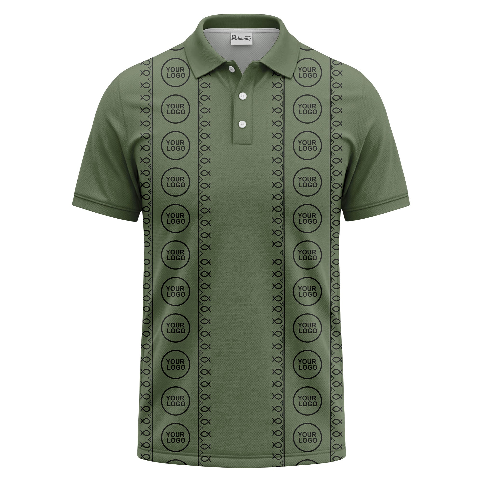 black white fish symbol repeat pattern golf polo shirt