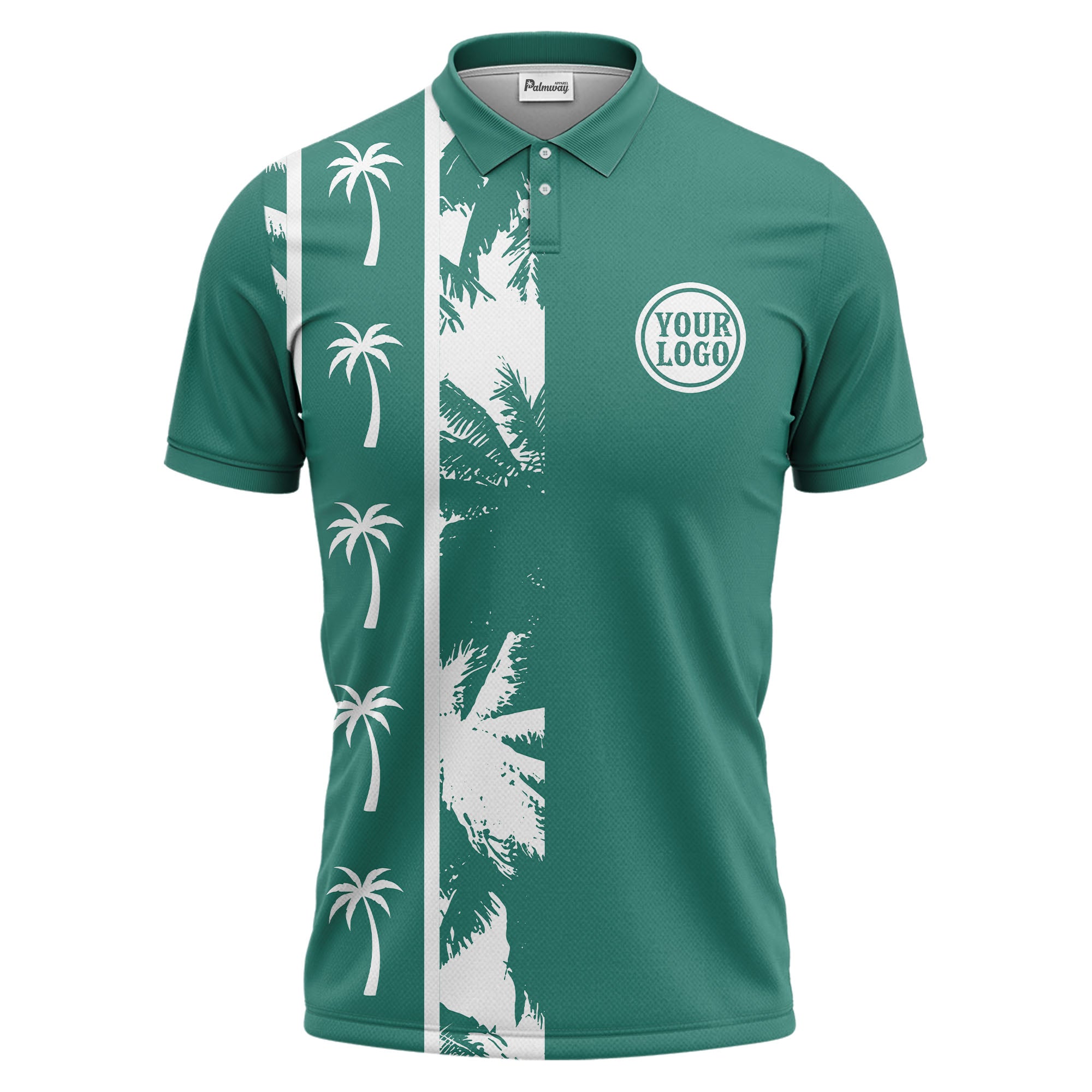 black white palm tree silhouette vertical stripe polo shirt for men