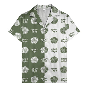 black white rose & custom logo repeat graphic hawaiian shirt