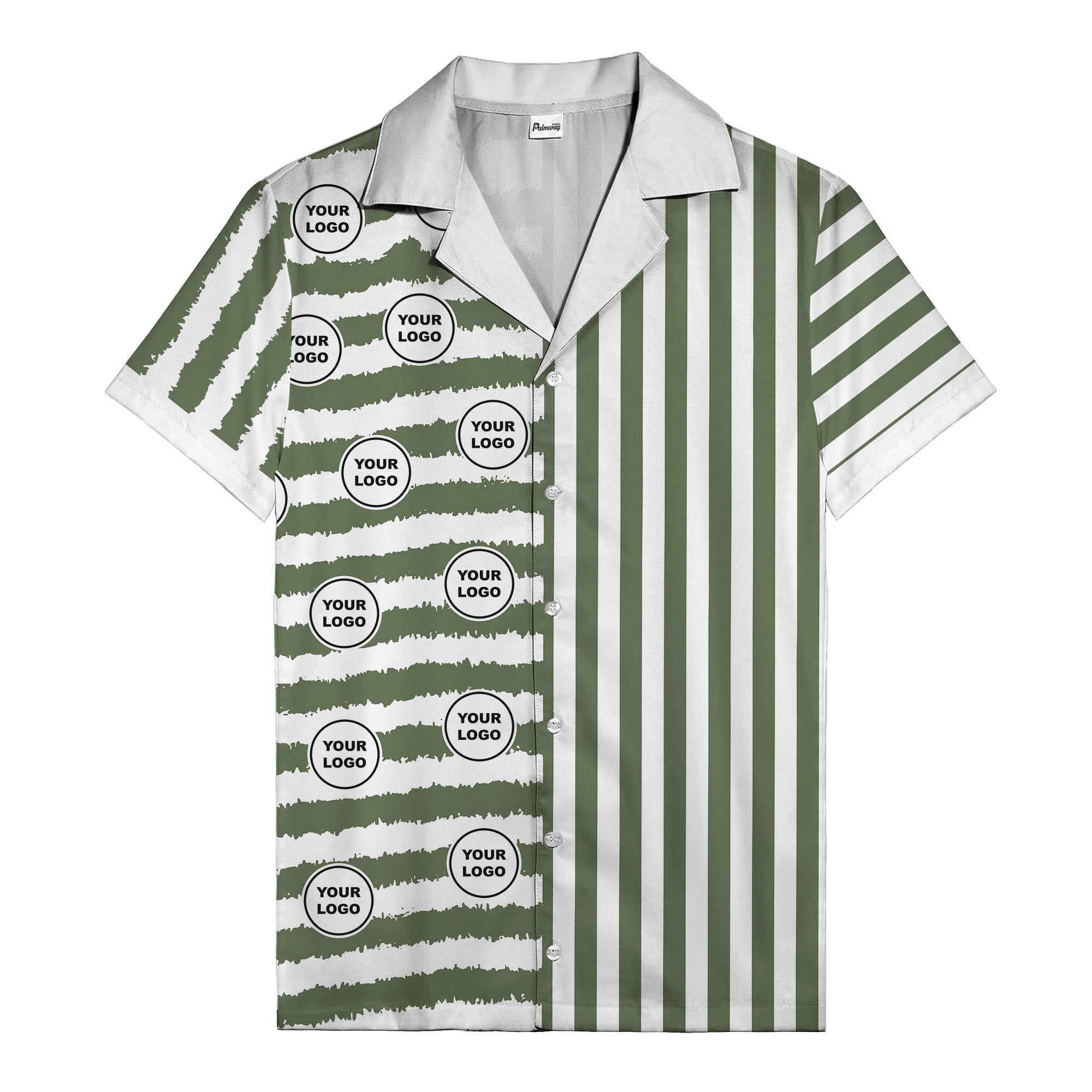 bold black-white stripe & circular logo hawaiian shirt