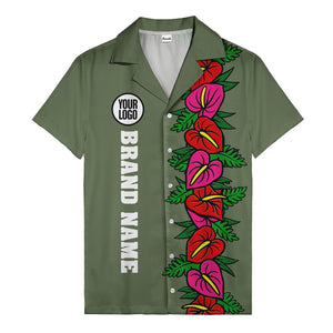 coral anthurium blooms & emerald leaf stripes hawaiian shirt for men