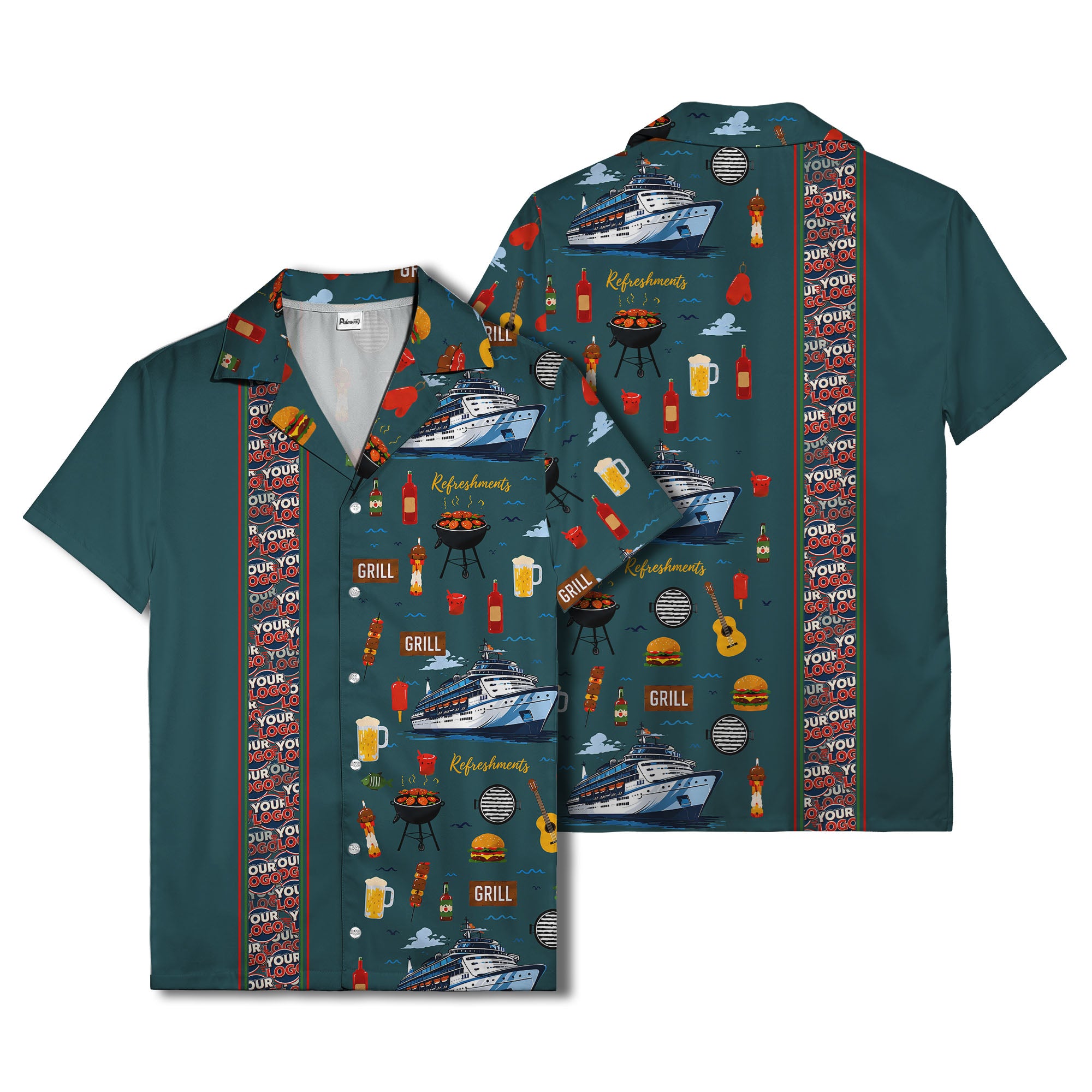 cruise ship grill & refreshments fun cartoon hawaiian shirt for men