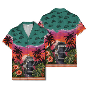 cruise ship sunset palm trees hibiscus flowers hawaiian shirt for men