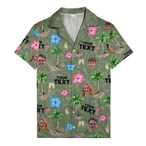 custom faces palm trees hibiscus watercolor hawaiian shirt for men