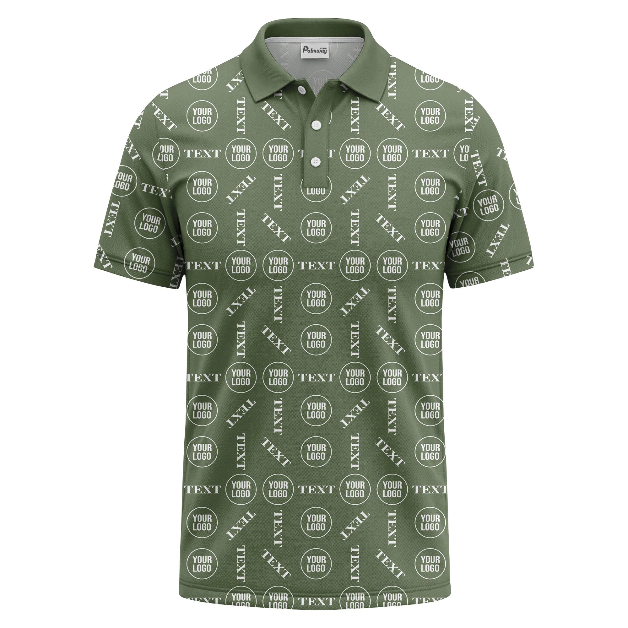 custom logo & text repeat all over print polo shirt