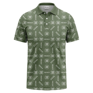 custom logo & text repeat all over print polo shirt