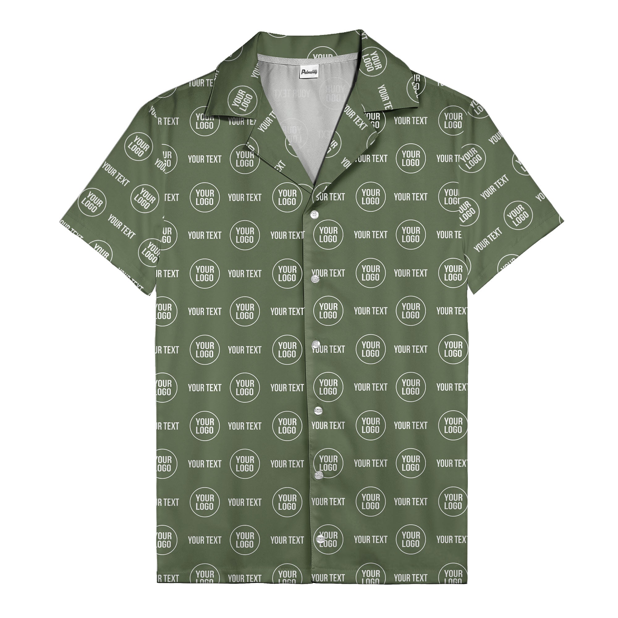 custom logo & text repeat pattern black hawaiian shirt for men