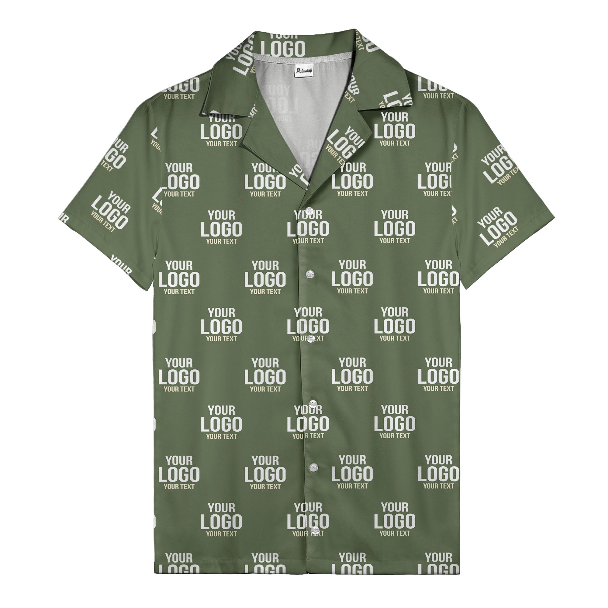 custom logo text repeat pattern black hawaiian shirt for men