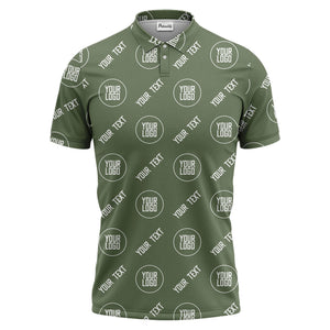 custom logo & text repeat pattern black personalized polo shirt for men