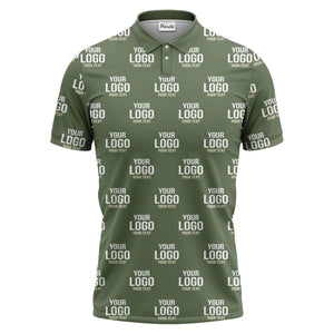 custom logo & text repeat pattern black white gold polo shirt