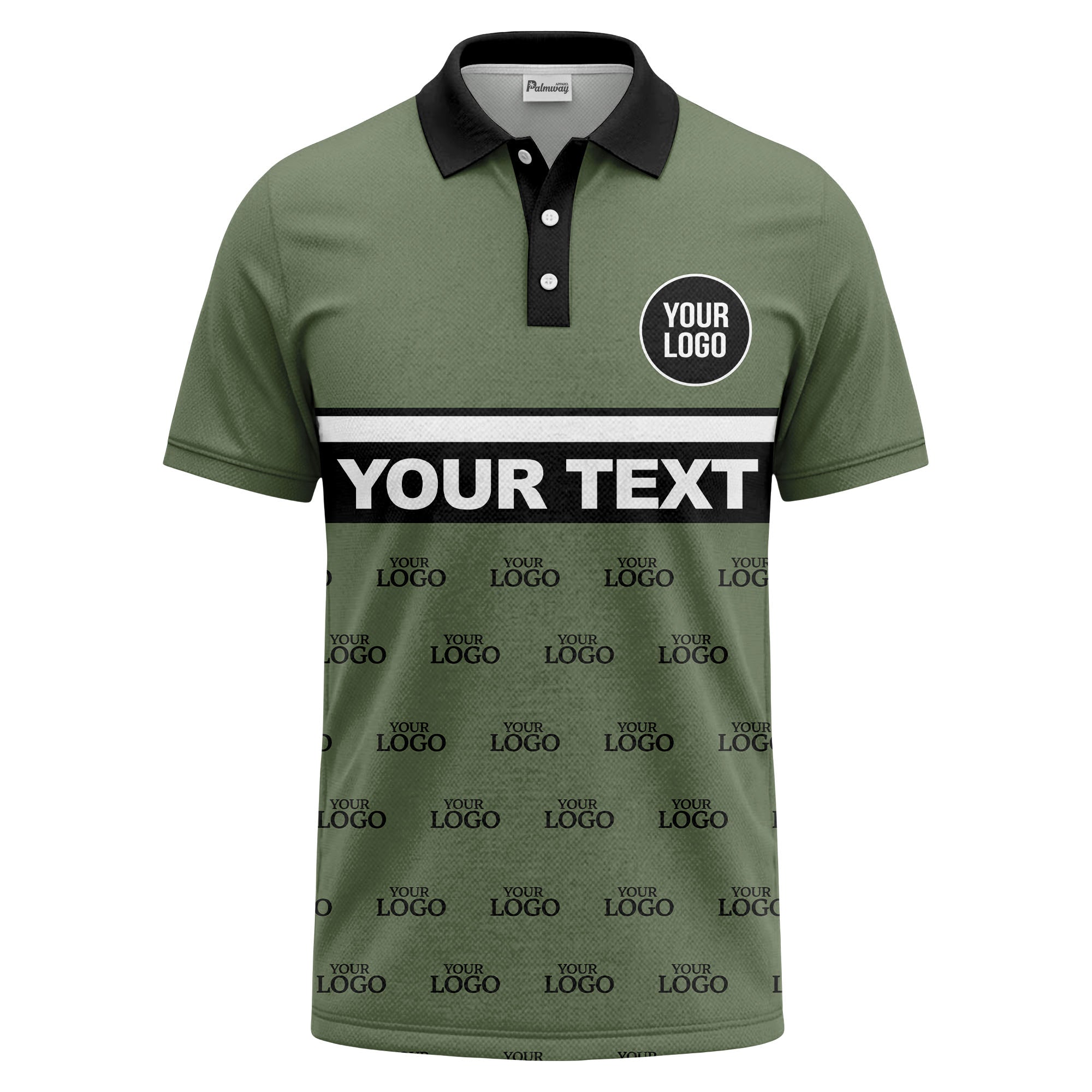custom monogram logo repeat & text banner all over polo shirt