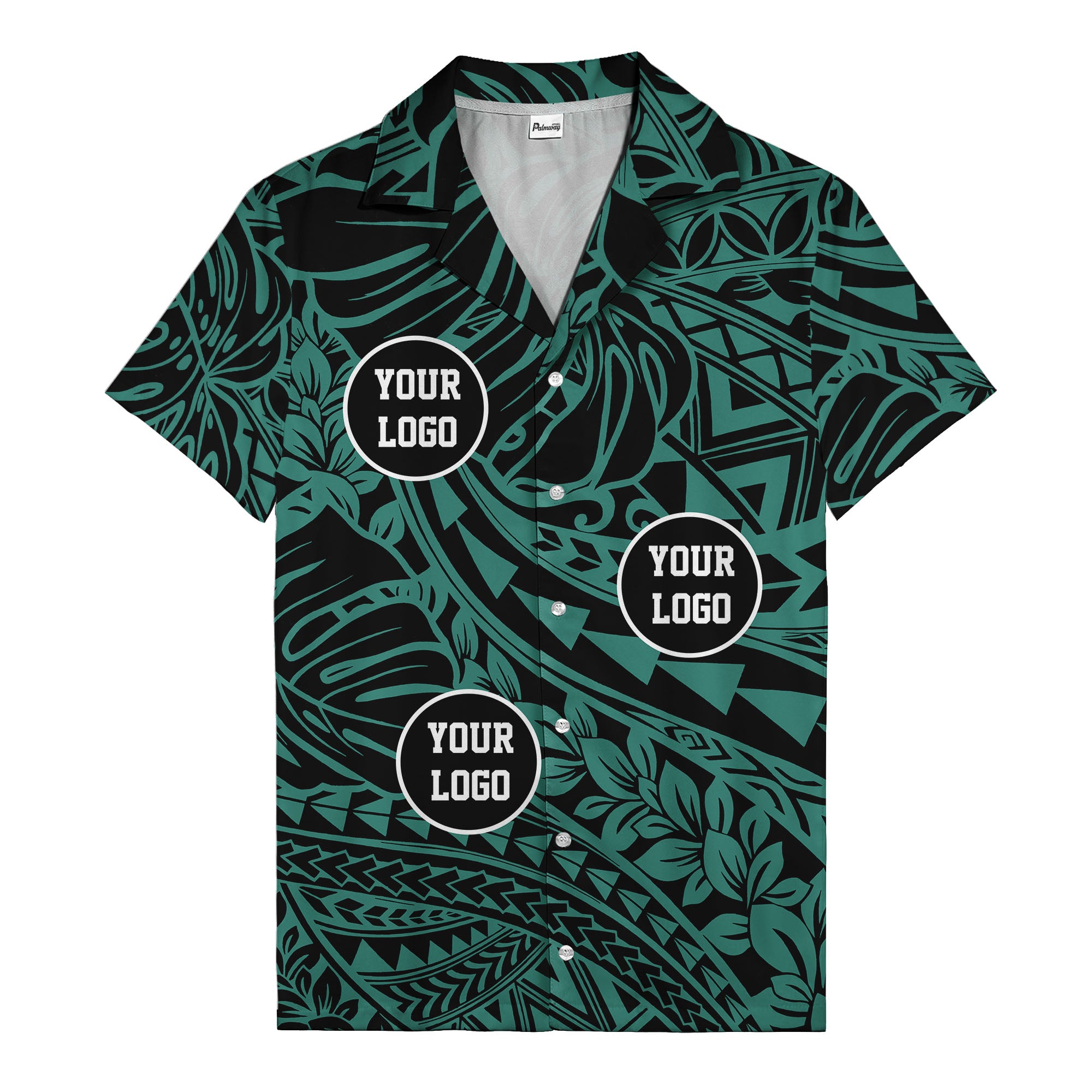 customizable logo circles pattern black hawaiian shirt for men