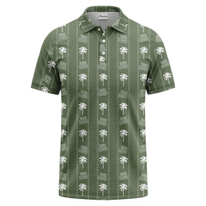 customizable palm trees & logo repeat graphic black white polo shirt