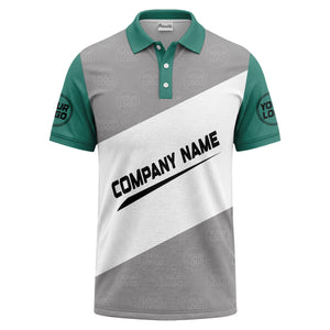 diagonal stripe monogram logo gray white black corporate polo shirt