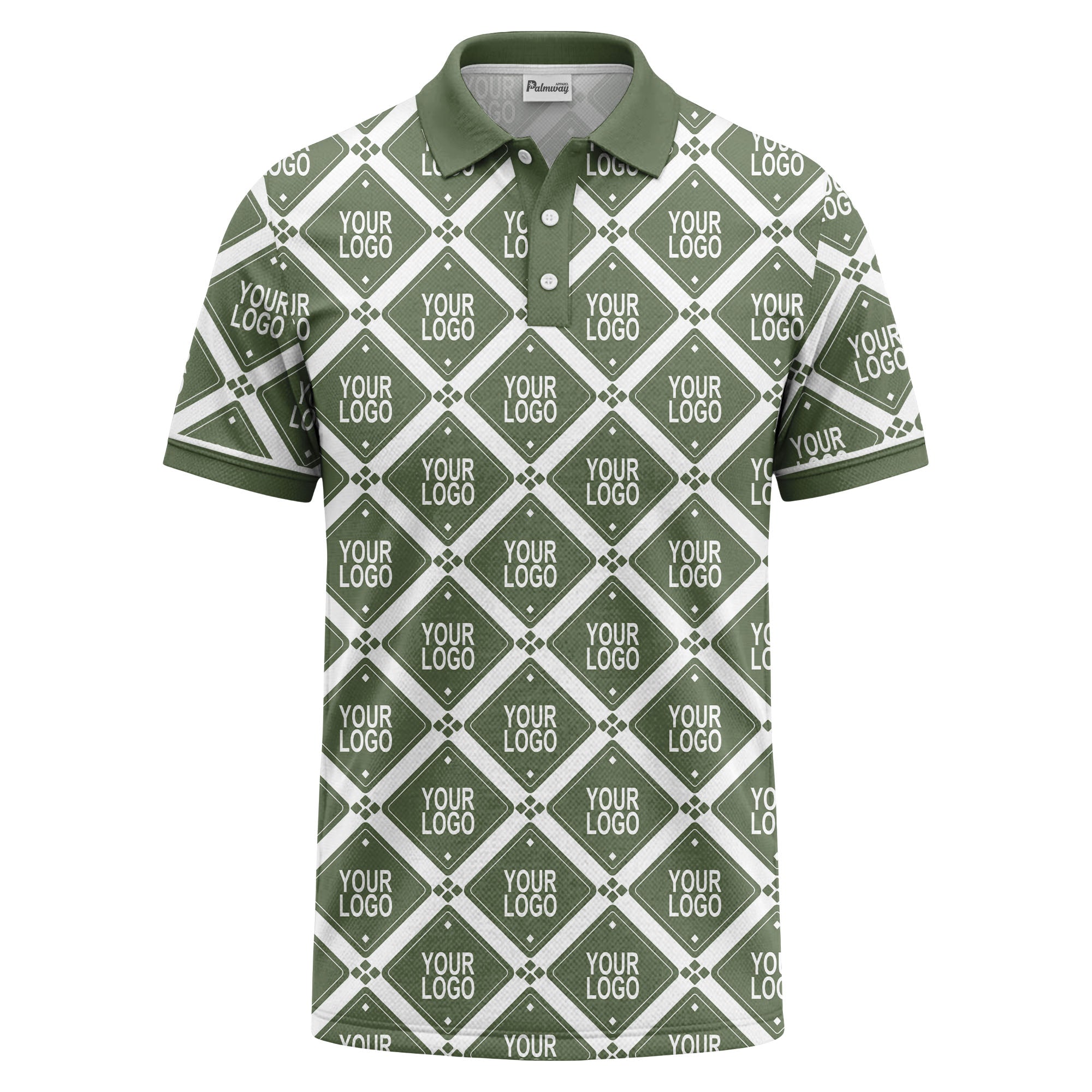 diamond grid logo repeat all over print polo shirt