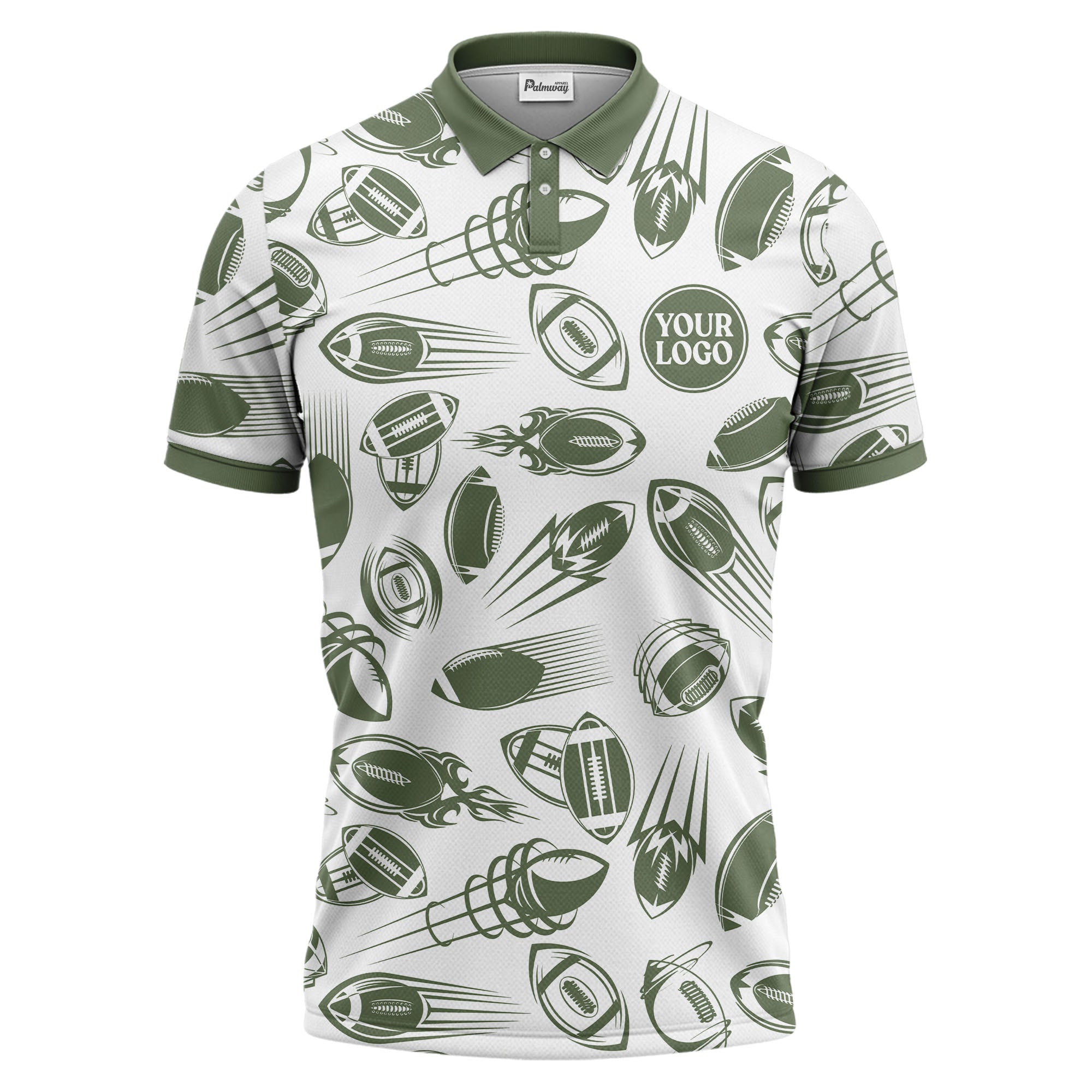 dynamic footballs & speed lines graphic black white sports polo shirt