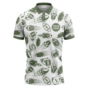 dynamic footballs & speed lines graphic black white sports polo shirt