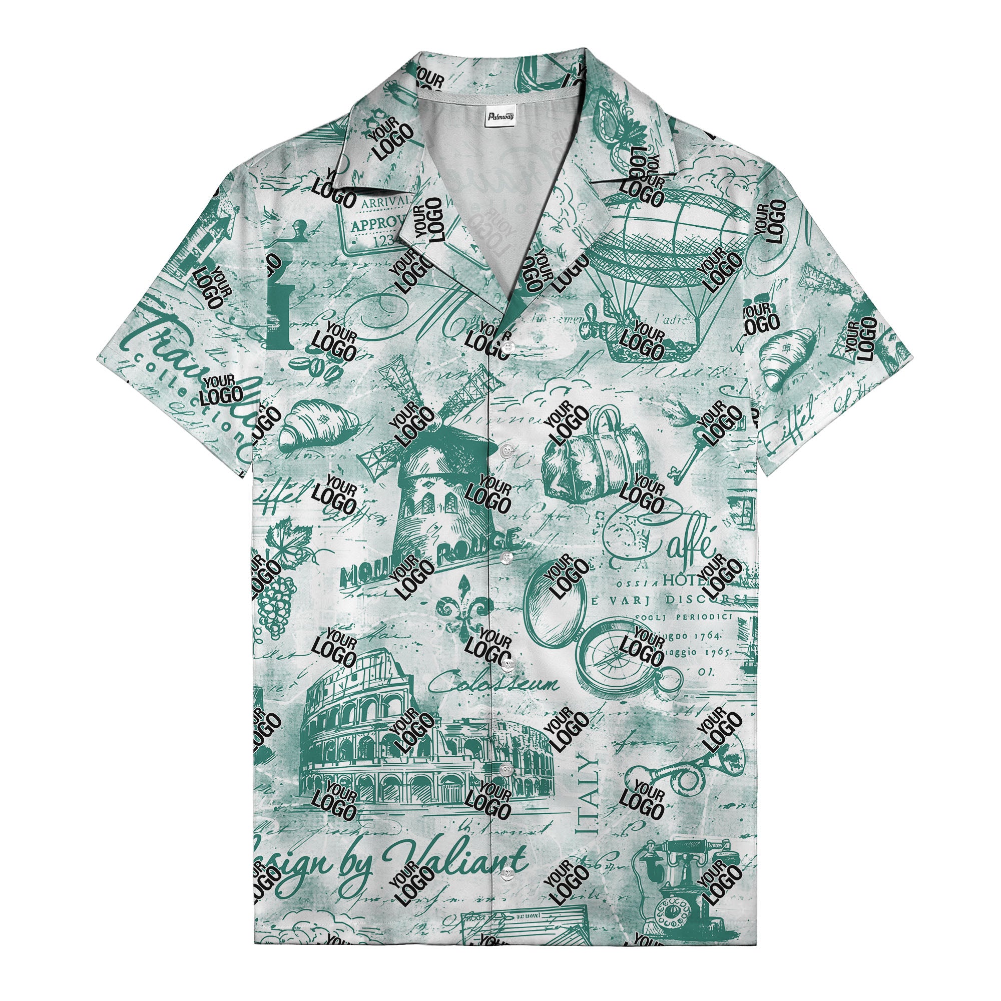 eiffel tower colosseum coffee sketch vintage travel hawaiian shirt