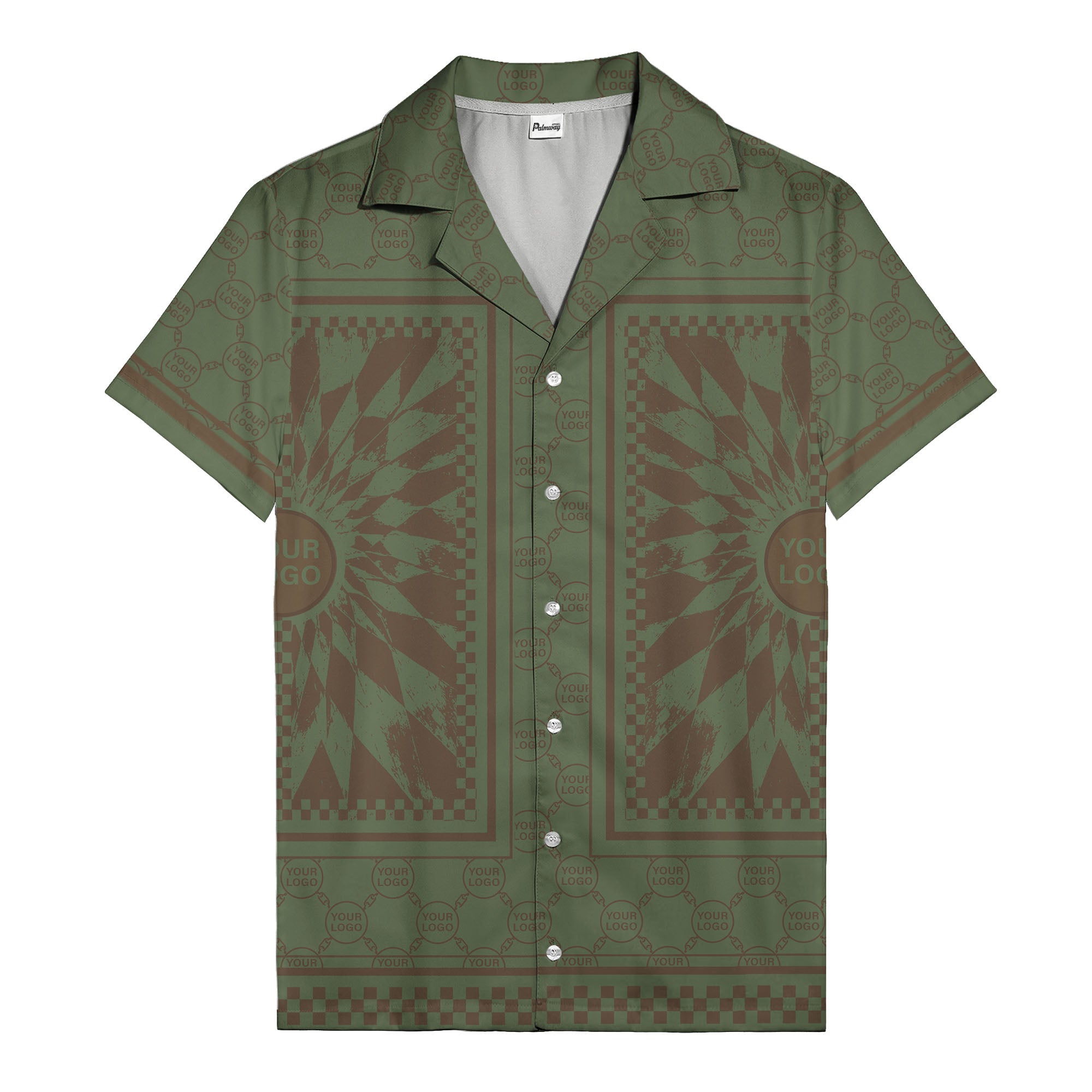 geometric palm leaves checkerboard border hawaiian shirt for men