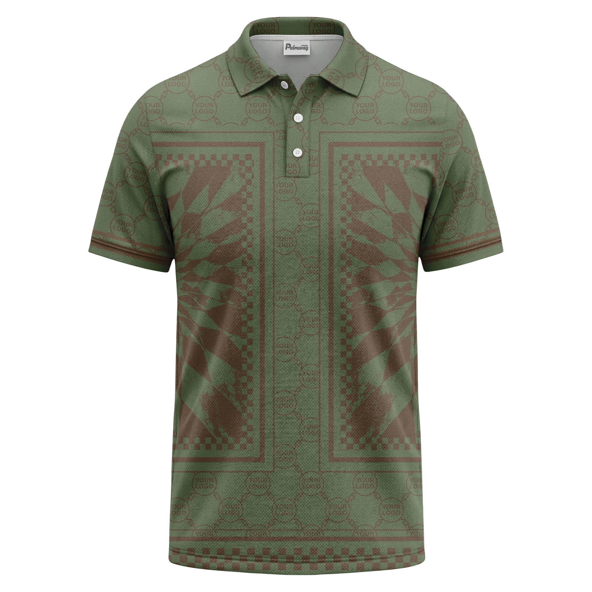 geometric palm leaves checkerboard border polo shirt