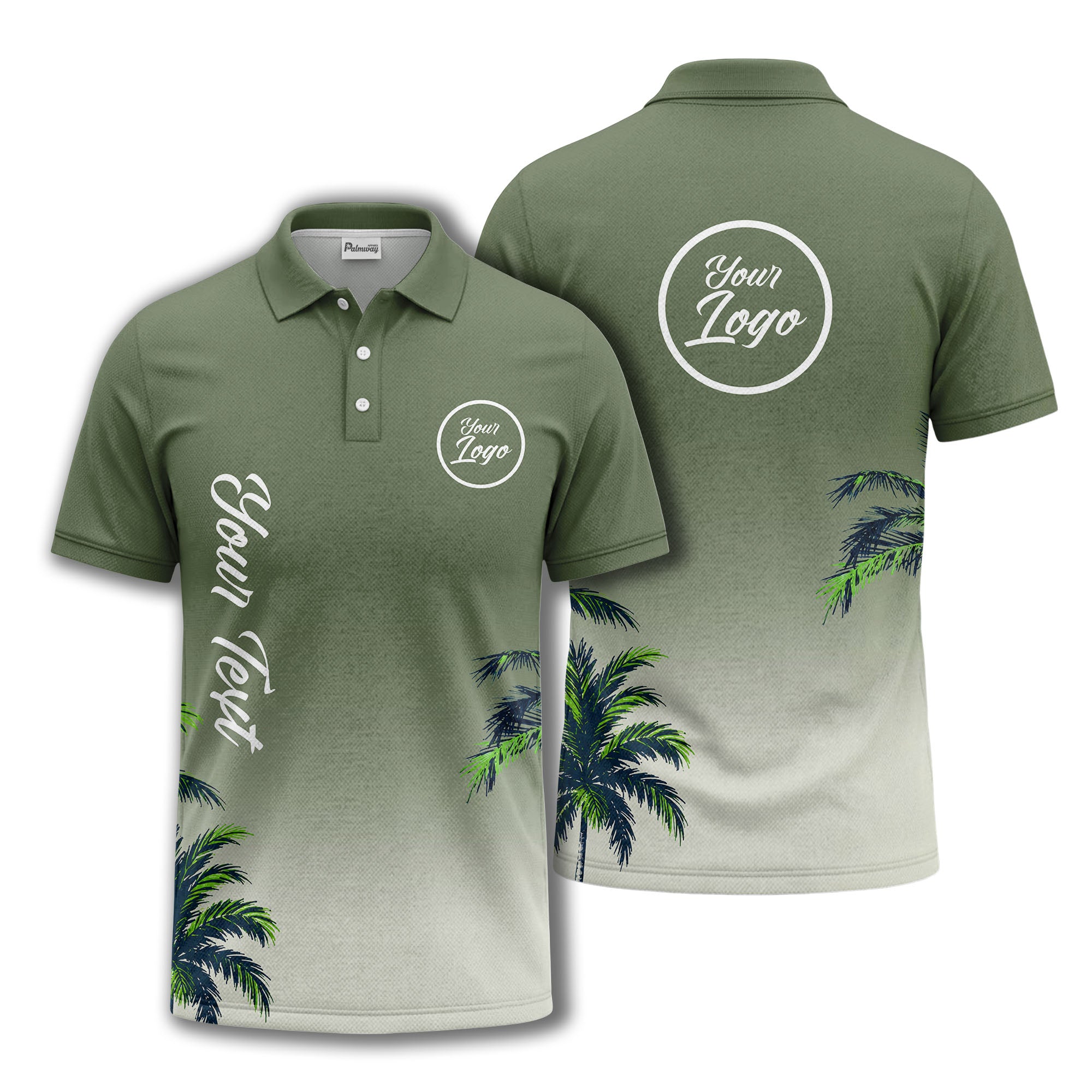 gradient fade palm trees silhouette polo shirt with custom text