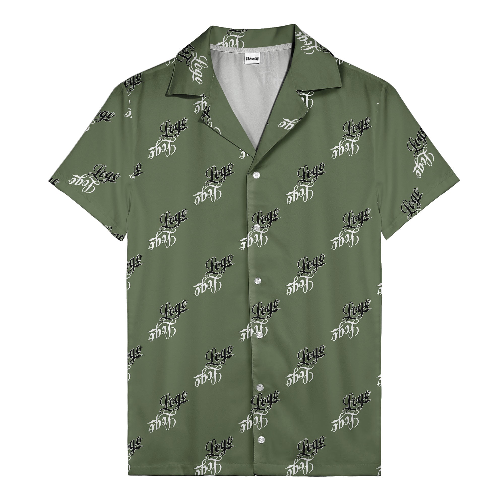 hand-drawn calligraphic script logo repeat black white hawaiian shirt for men