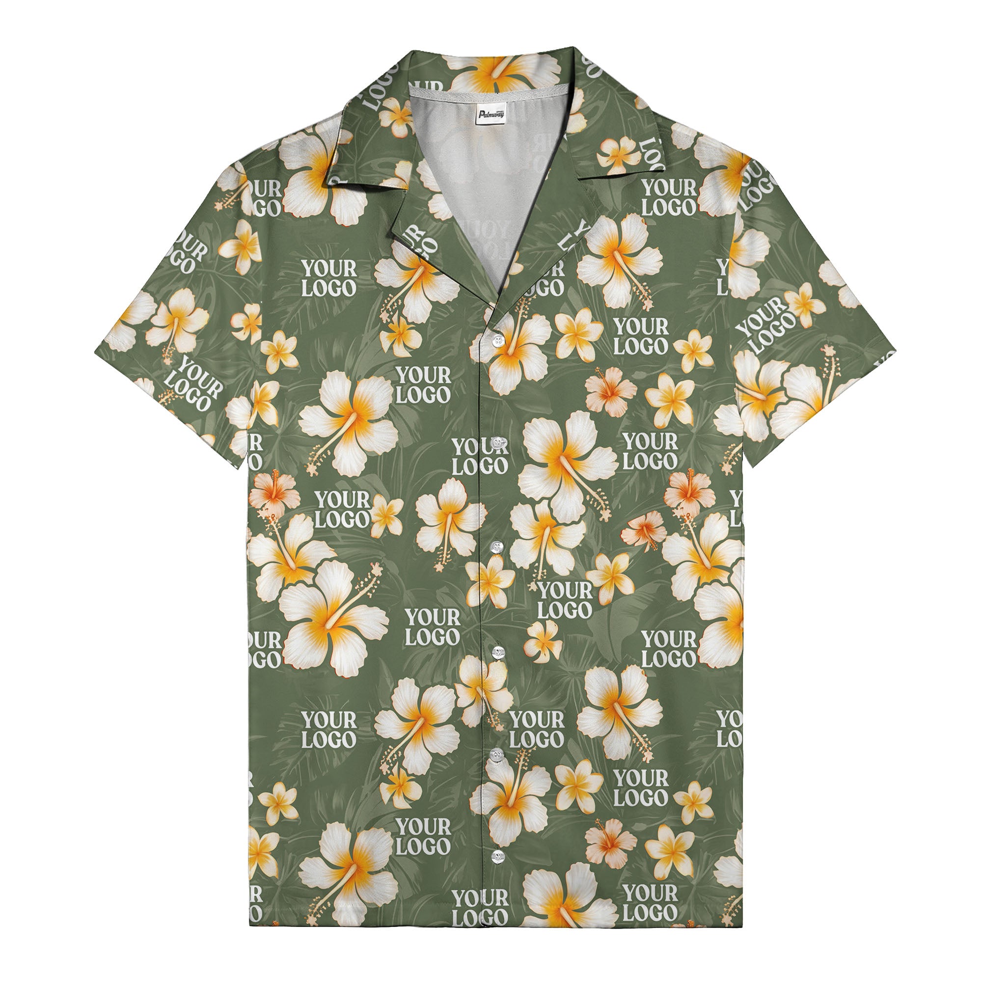 hibiscus & plumeria photoreal hawaiian shirt with customizable logo