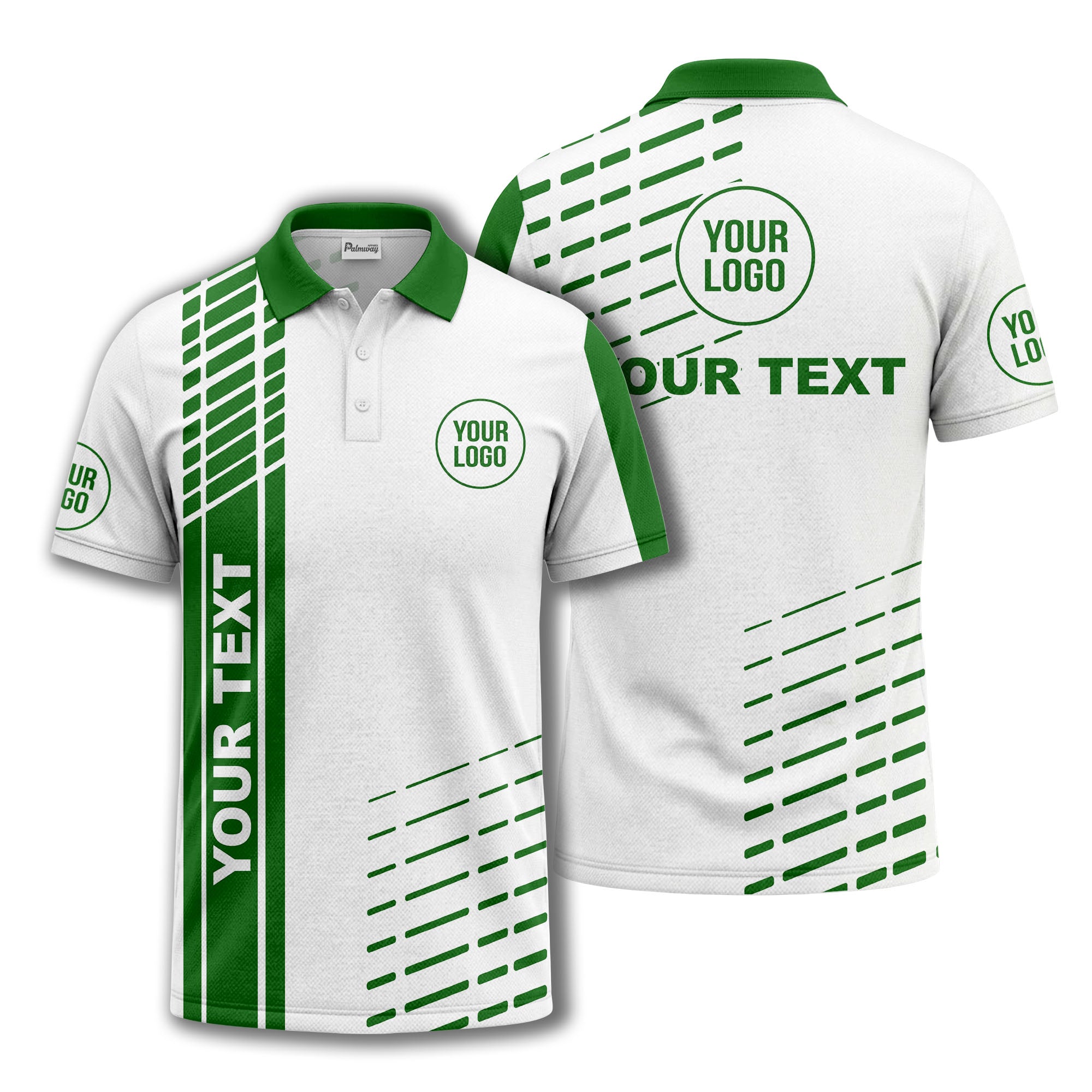modern vertical stripe & dashed line graphic custom text logo polo shirt