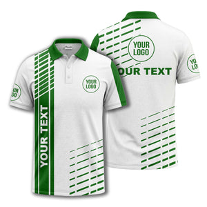 modern vertical stripe & dashed line graphic custom text logo polo shirt