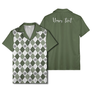 monochrome argyle diamonds golf logos hawaiian shirt