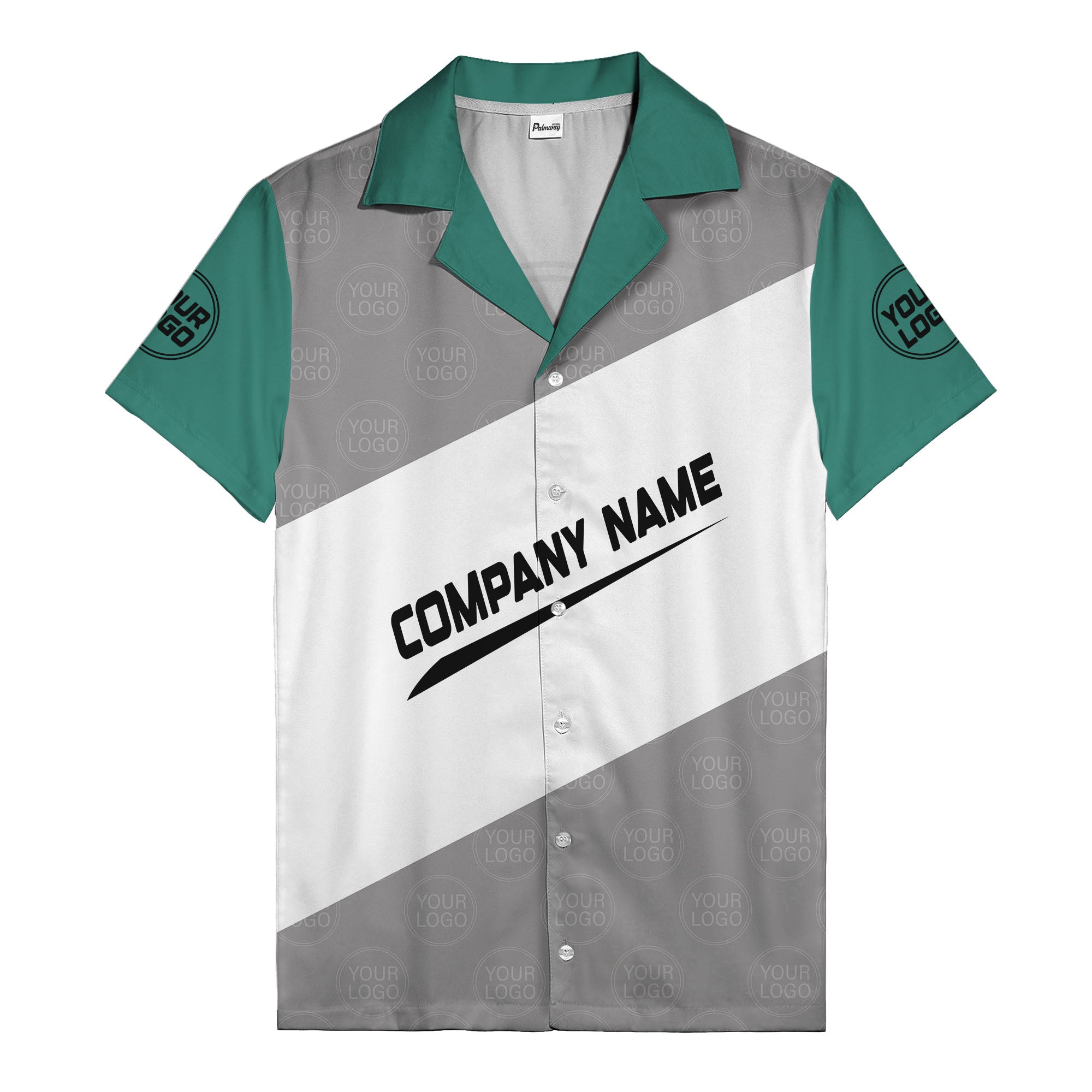 monochrome diagonal stripes & custom logo company name hawaiian shirt