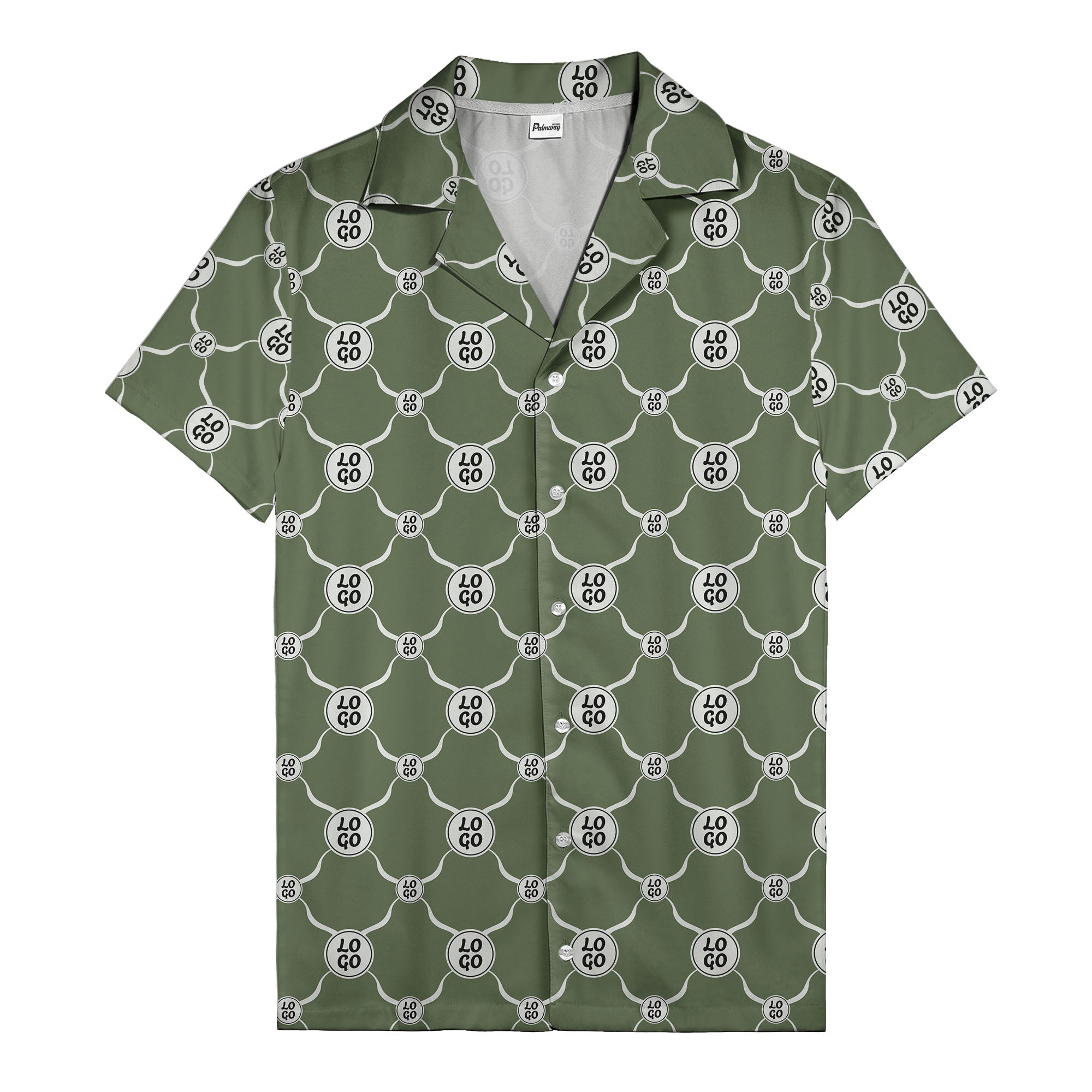 monochrome interlocking circles & logo repeat pattern hawaiian shirt for men