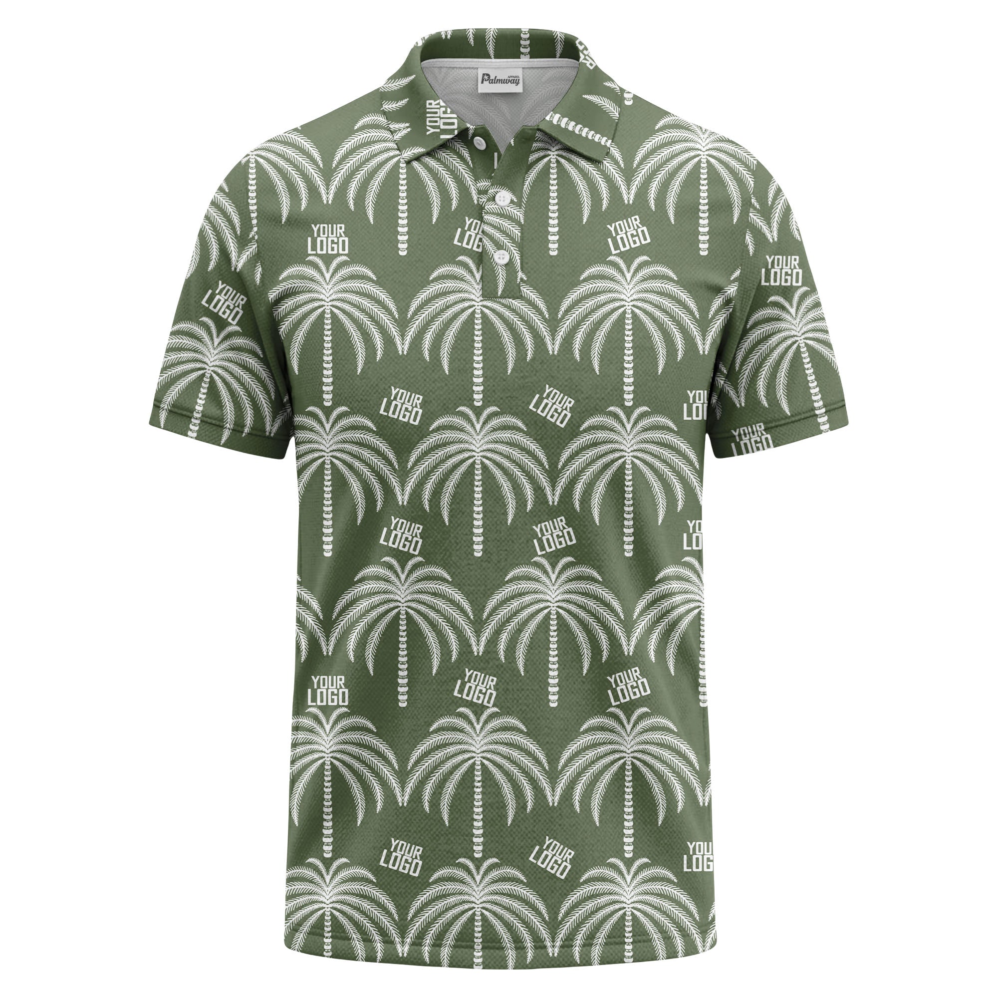 monochrome palm tree logo repeat hawaiian graphic polo shirt