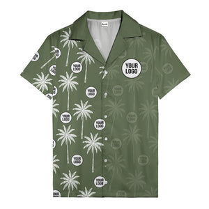 monochrome palm trees & custom logo repeat hawaiian shirt