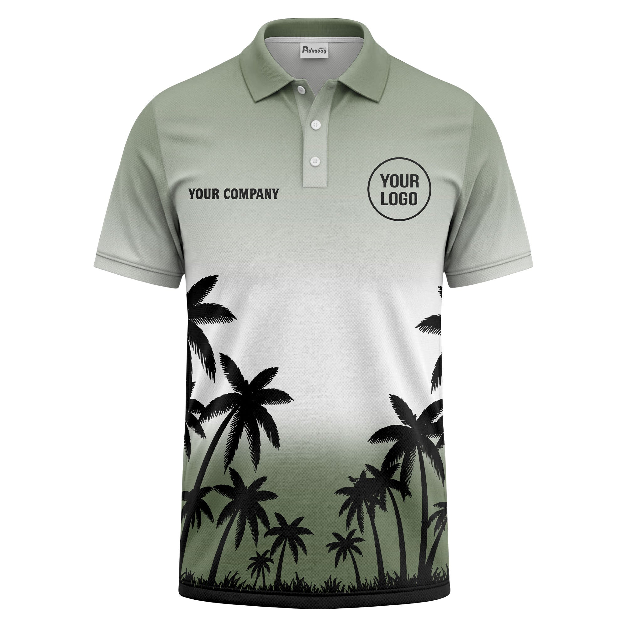 monochrome palm trees ombre gradient sky polo shirt for men