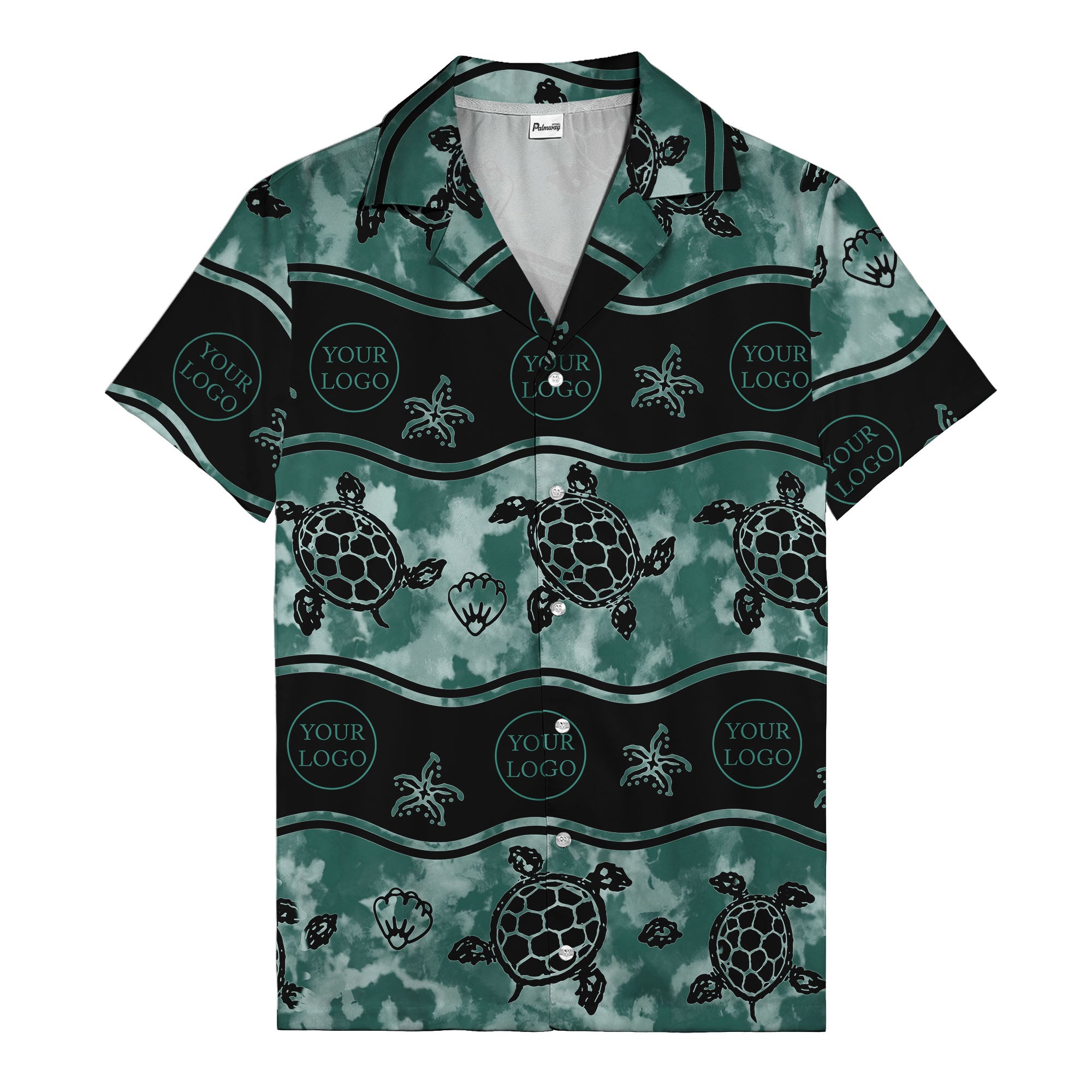 monochrome sea turtles & starfish repeat pattern hawaiian shirt for men