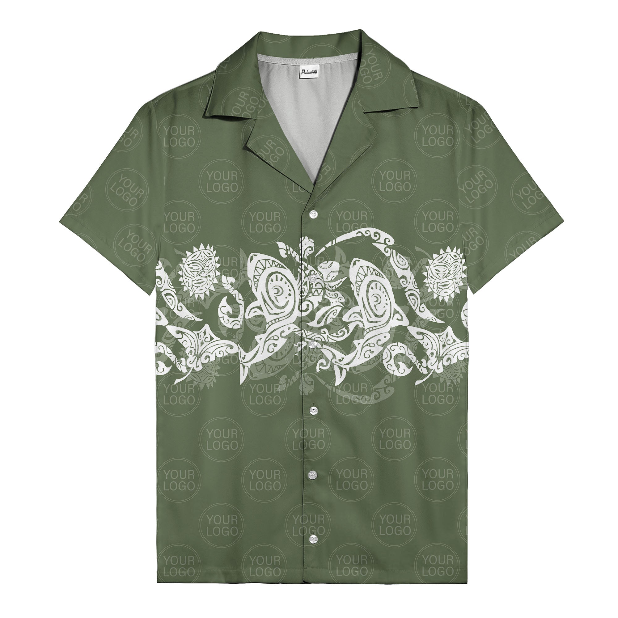 monochrome tribal turtle & sun motifs heritage hawaiian shirt