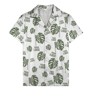 monstera leaves & custom logo repeat black white hawaiian shirt