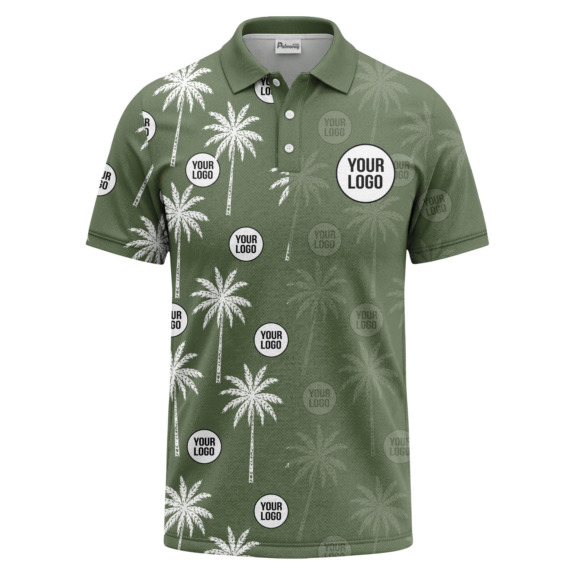 palm trees & custom logo circle repeat graphic polo shirt
