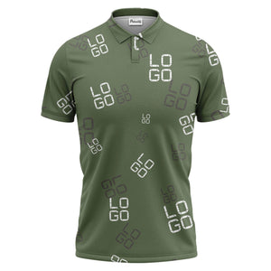 pixelated logo text pattern polo shirt | modern digital all-over design