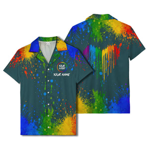 rainbow paint splatter abstract art hawaiian shirt with customizable name