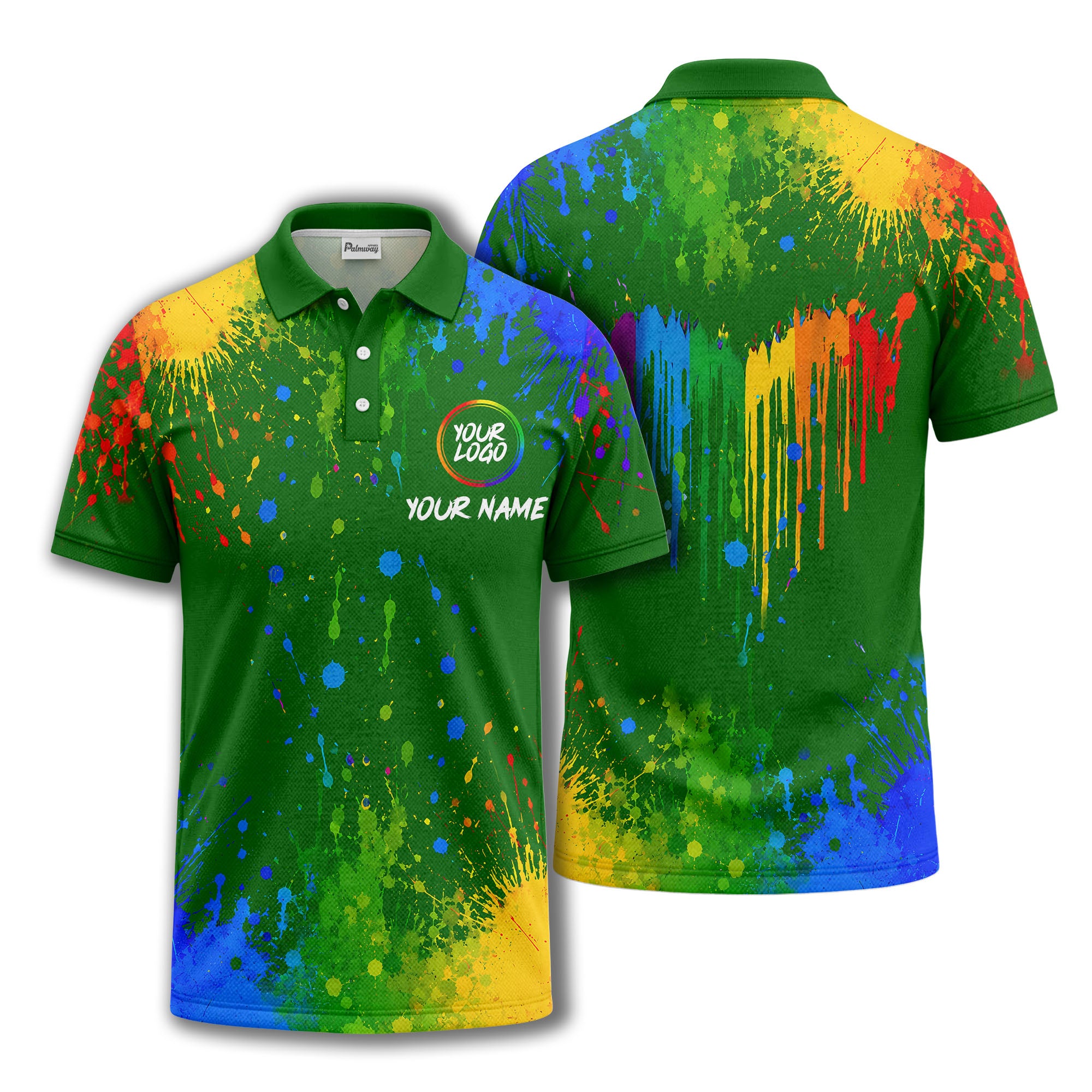 rainbow paint splatter custom logo personalized polo shirt
