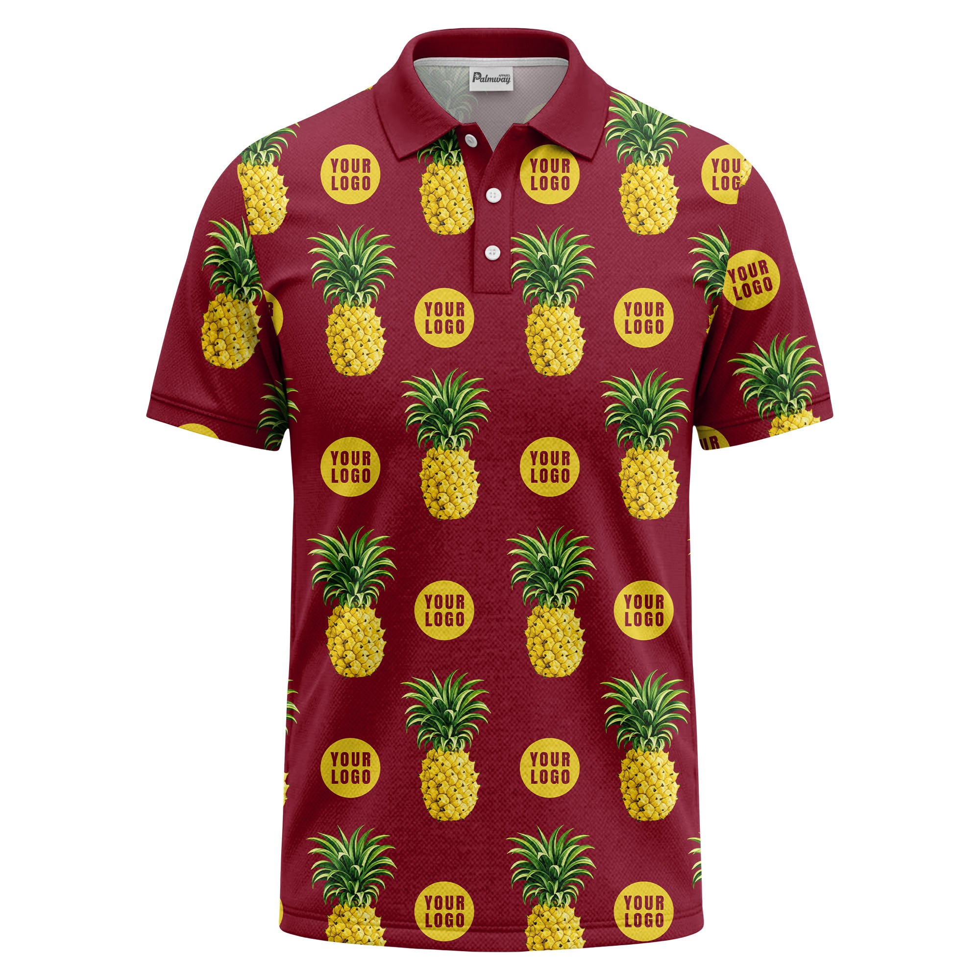realistic pineapple repeat & custom logo black polo shirt