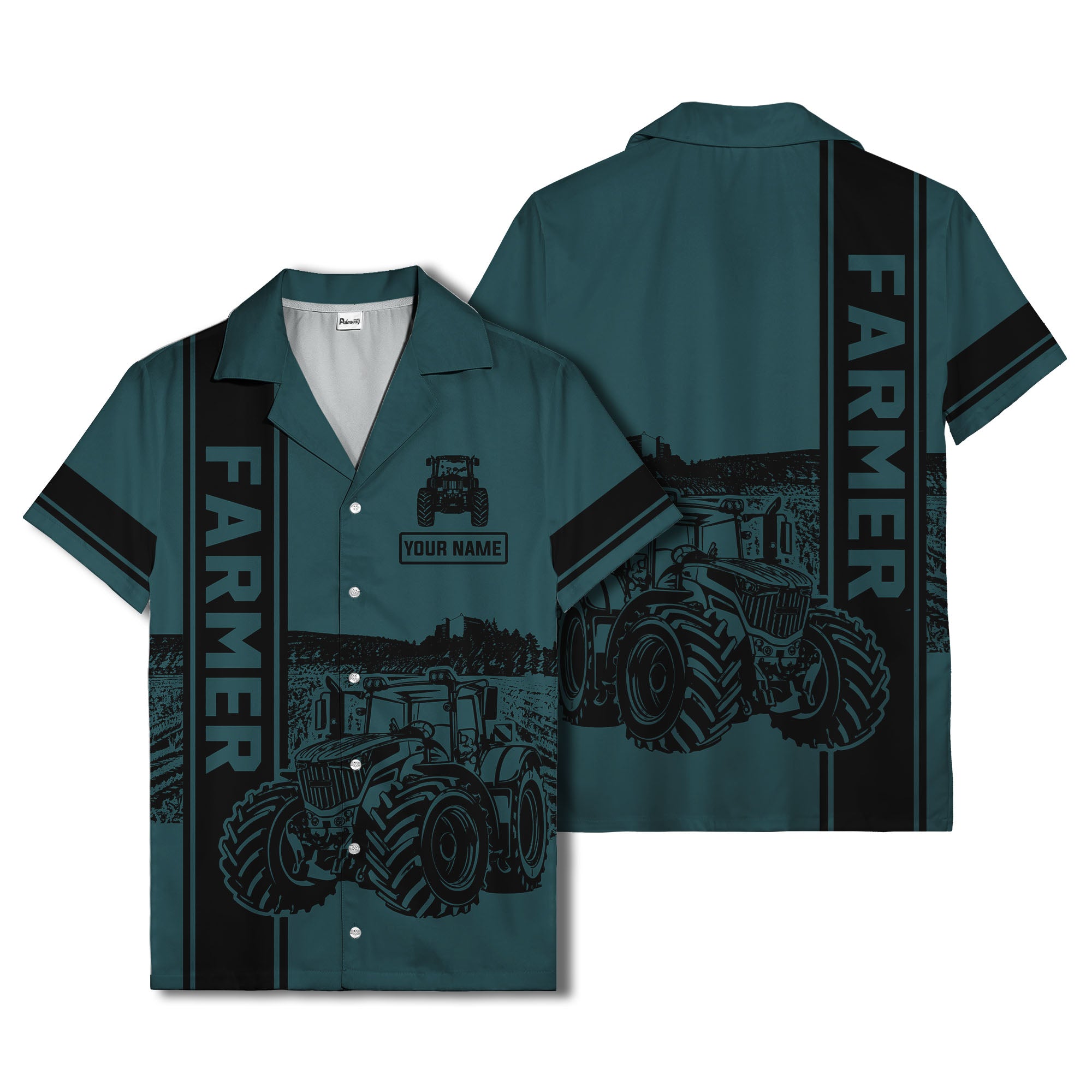 realistic tractor farm landscape farmer hawaiian shirt