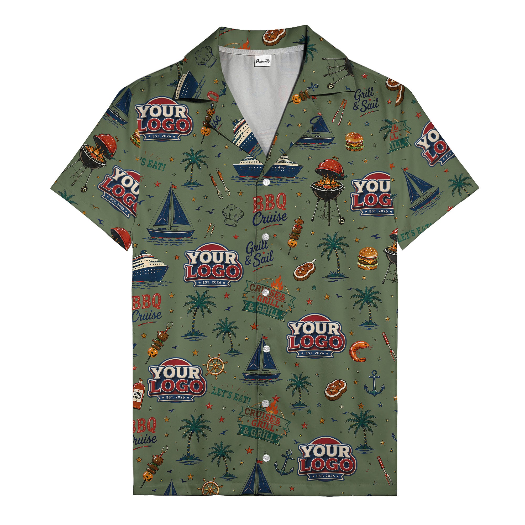 sailboats anchors ship wheels hamburger shrimp steak grill tools hawaiian shirt for men