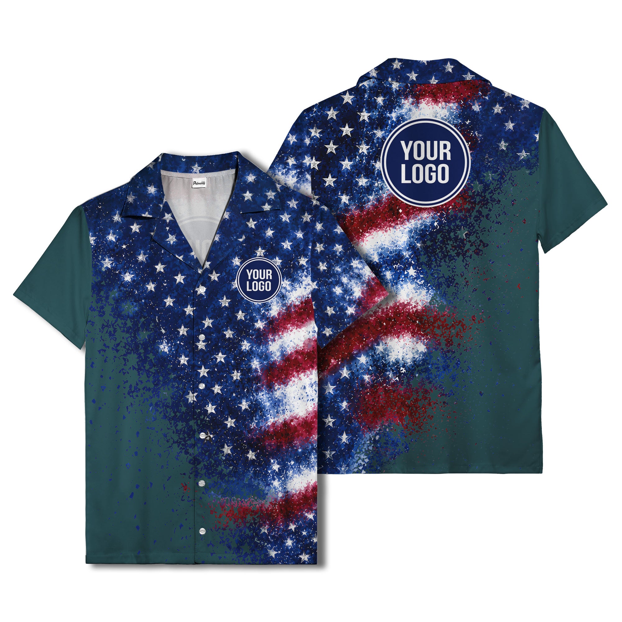 stars & stripes watercolor splash patriotic hawaiian shirt